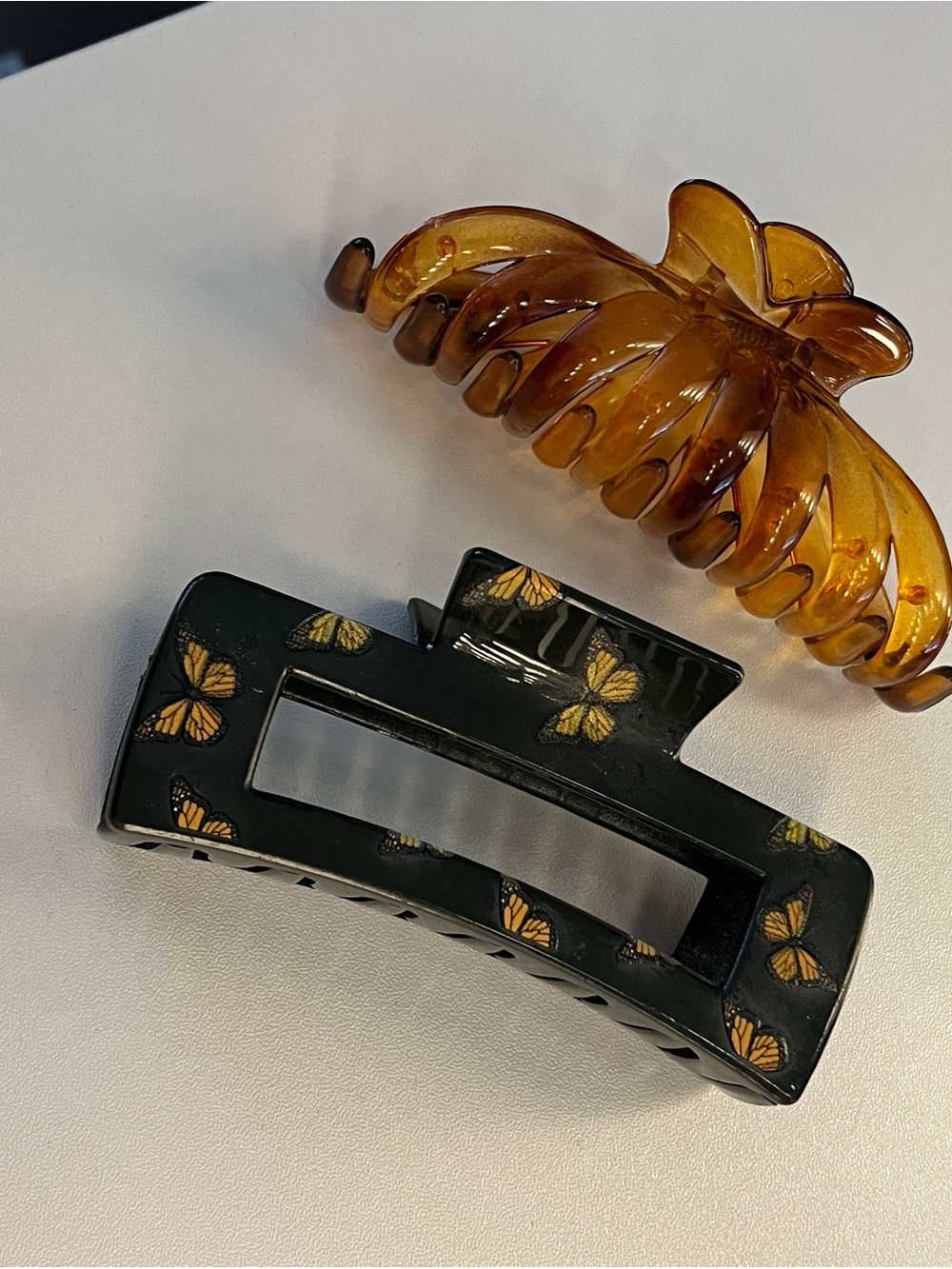 Black Butterfly Hair Claw + Amber Tortoiseshell Clip